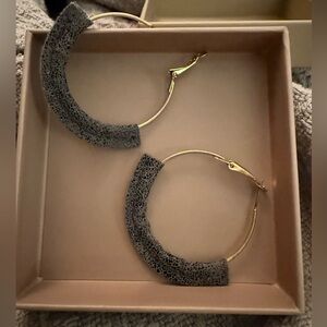 Express Gold and Leather Hoop Earrings
